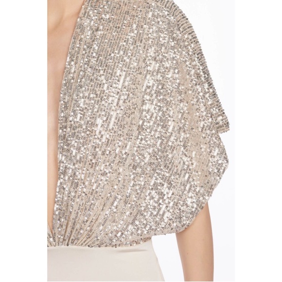 NWT IN THE MOOD FOR LOVE Champagne Cream Dolman Sequin Plunge Neckline Bodysuit - Picture 5 of 9